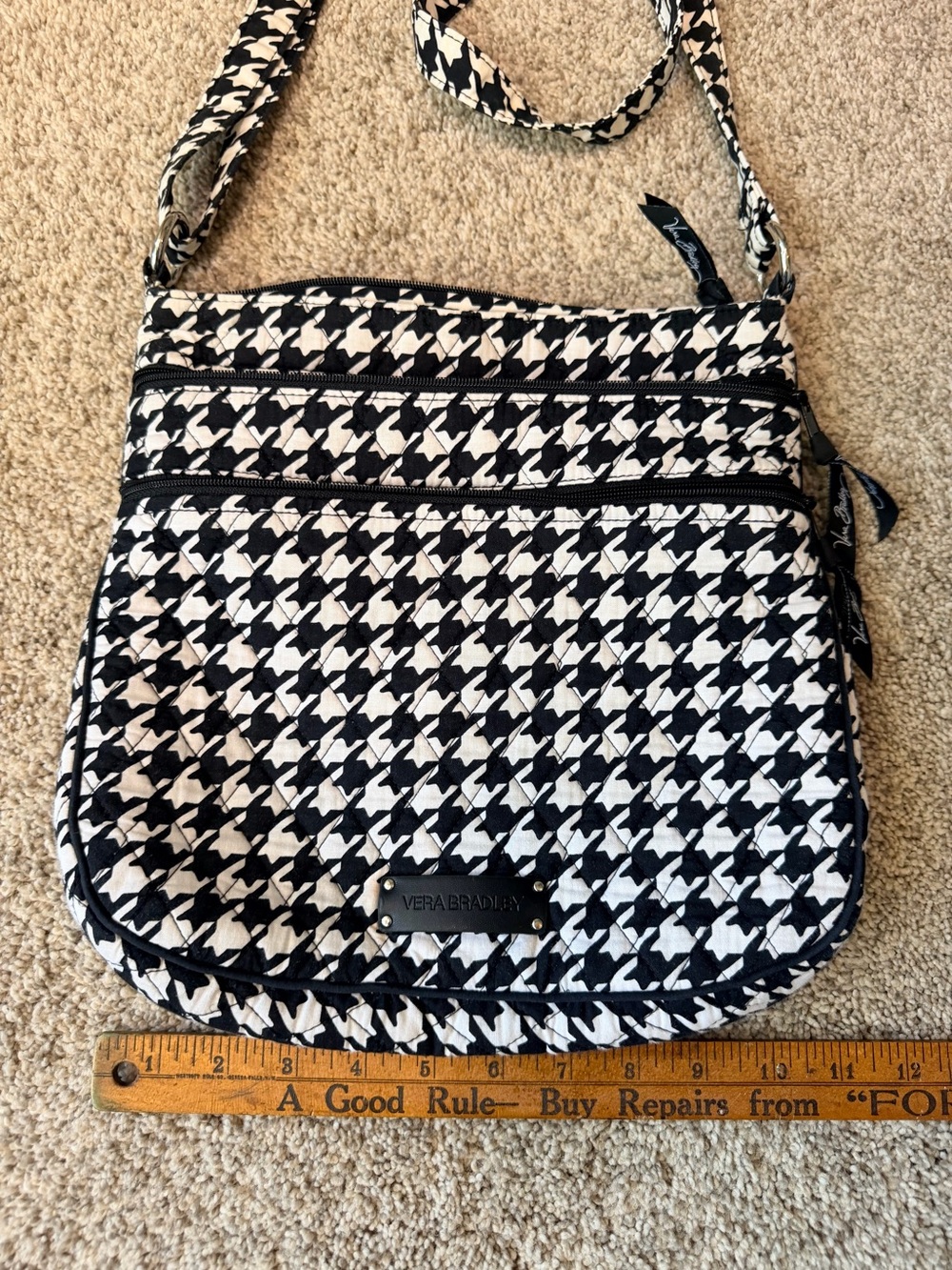 Vera Bradley Scottie Dogs Triple Zip Hipster Crossbody Black White Retired
